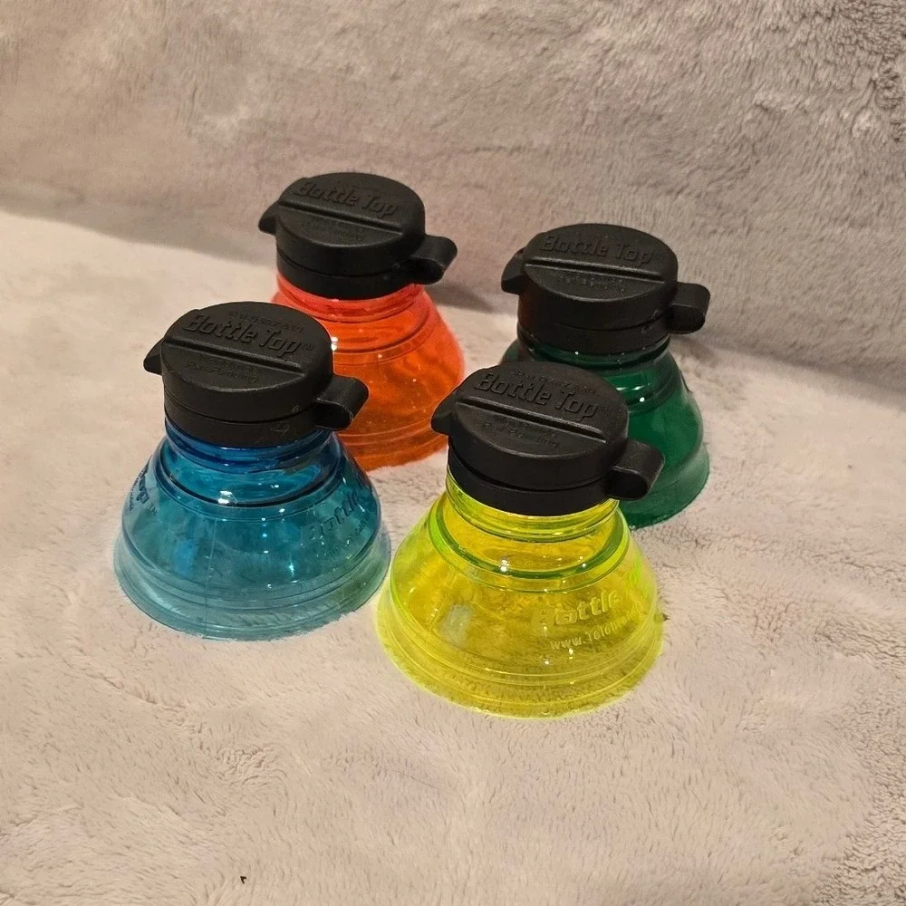 Bottle Top Soda Can Converters Set of 4 Resealable Flip Top Lids Multi-Color